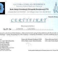 Certyfikat - konferencja Koła Sekcji Ortodoncji PTS, PAM w Szcz